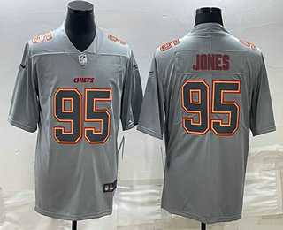 Mens Kansas City Chiefs #95 Chris Jones Gray Atmosphere Fashion Stitched Jersey